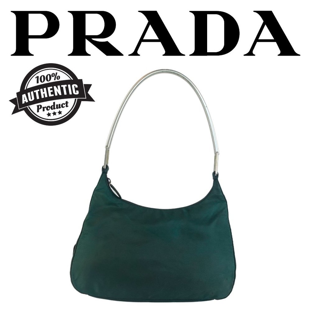 Prada Nylon Shoulder bag silver plastic handle green